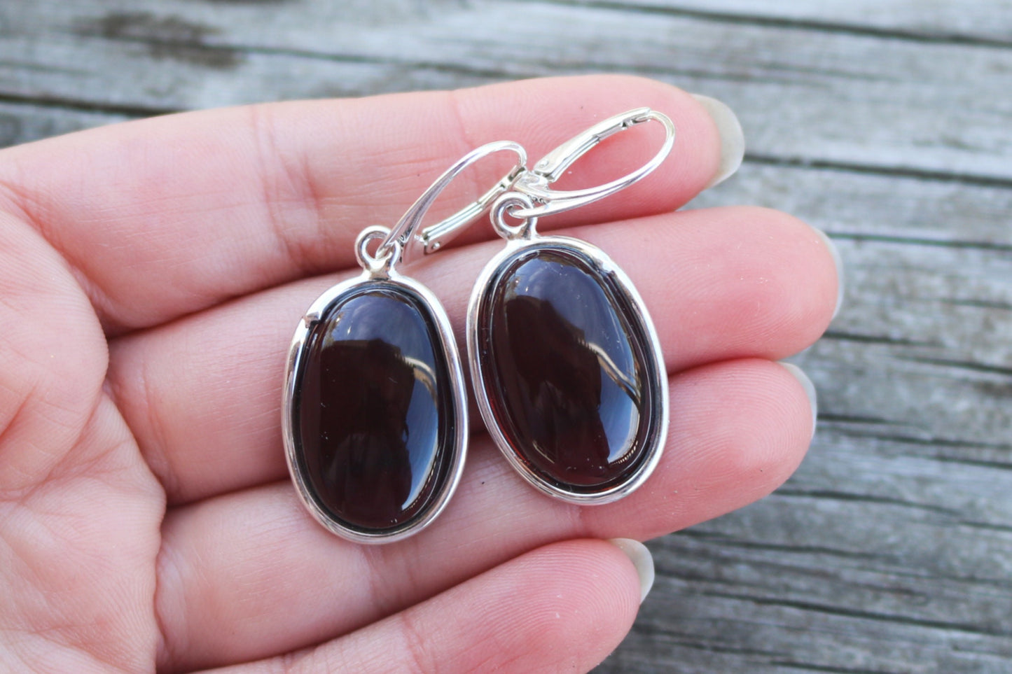 Baltic Amber Earrings Cherry Oval Jewelry 1.82" 7.1 gram 925 silver