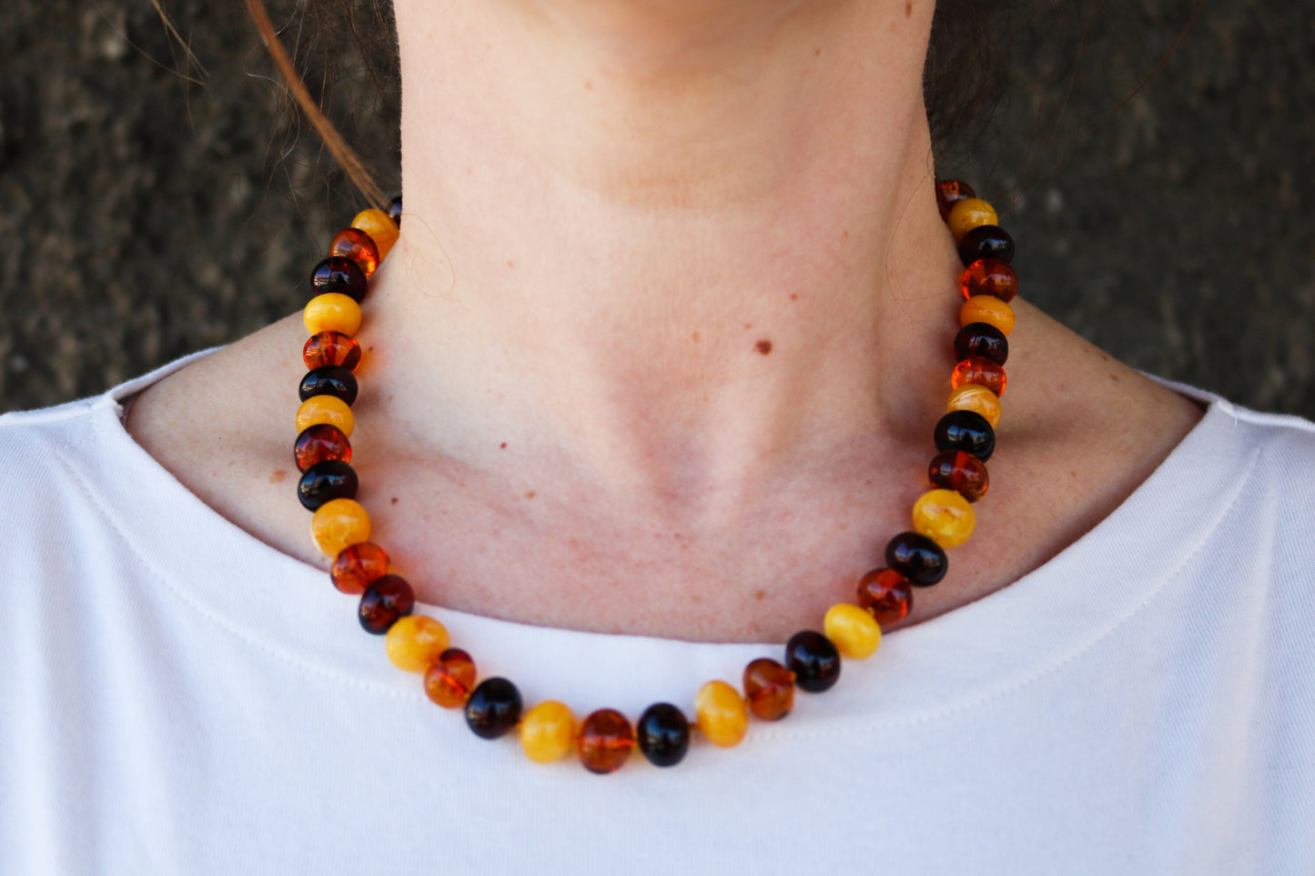 Baltic Amber Multicolor Necklace Baroque Beads Natural 19.7" 32.4 gram