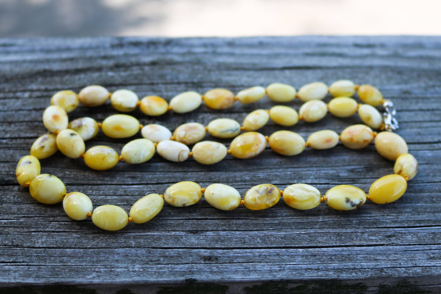 Baltic Amber Necklace Butterscotch Olive Beads Natural Milky Untreated 26" 20.6 gram