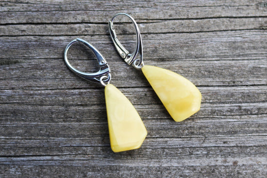 Baltic Amber Butterscotch Earrings Natural Yellow Dangling Jewelry 1.58" 2.4 gram 925 Silver