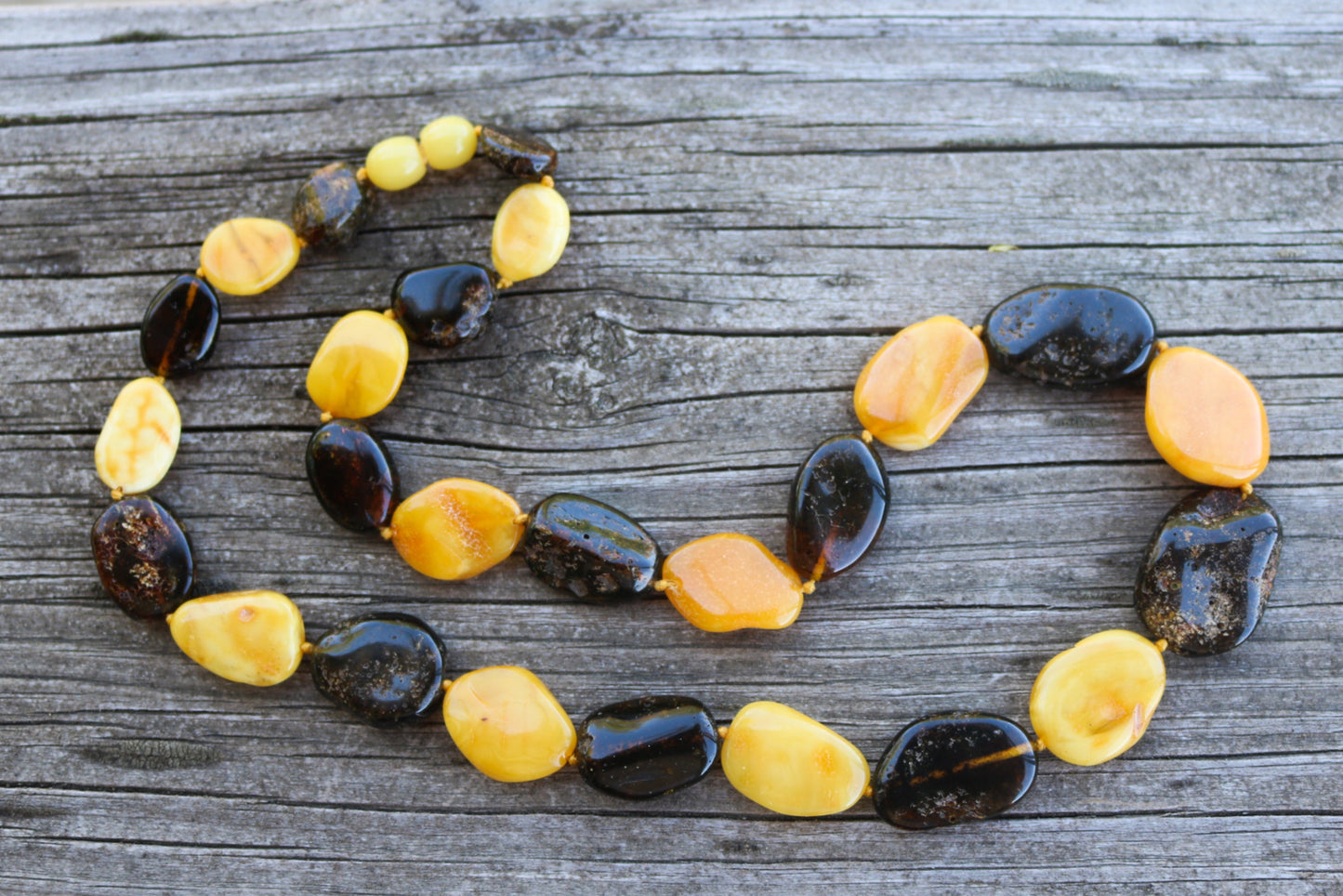 Baltic Amber Necklace Butterscotch Gray Raw Beads Jewelry 20" 25.6 gram