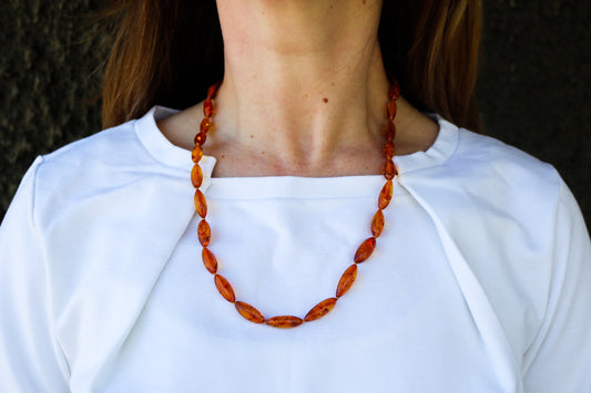 Baltic Amber Honey Necklace Marquise Beads 24" 15.8 gram