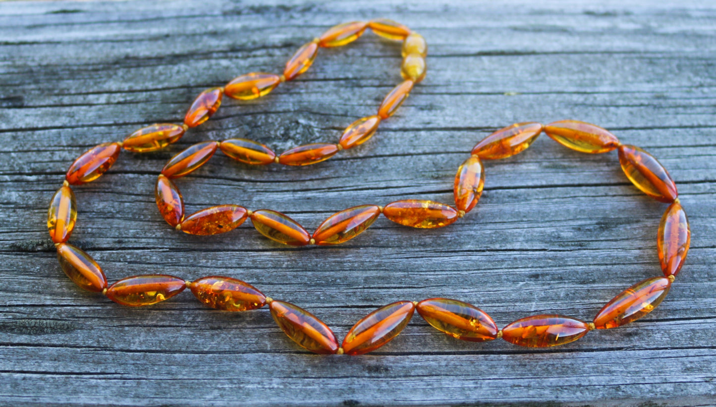 Baltic Amber Honey Necklace Marquise Beads 24" 15.8 gram