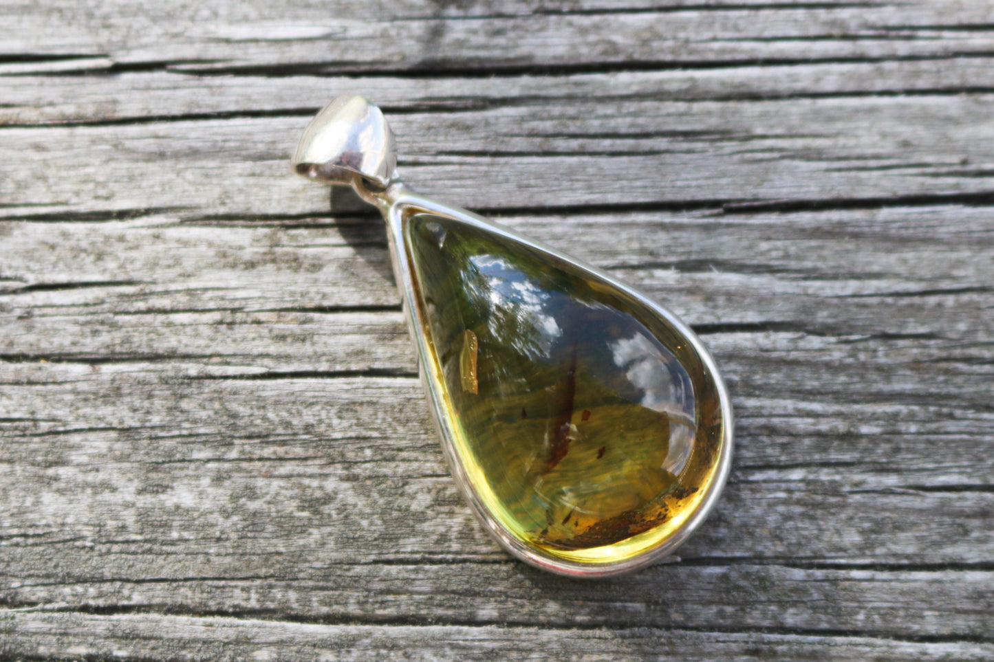 Baltic Amber Pendant Yellow Transparent Drop Raw Natural Unisex Jewelry 2.16" 17. gram 925 Silver