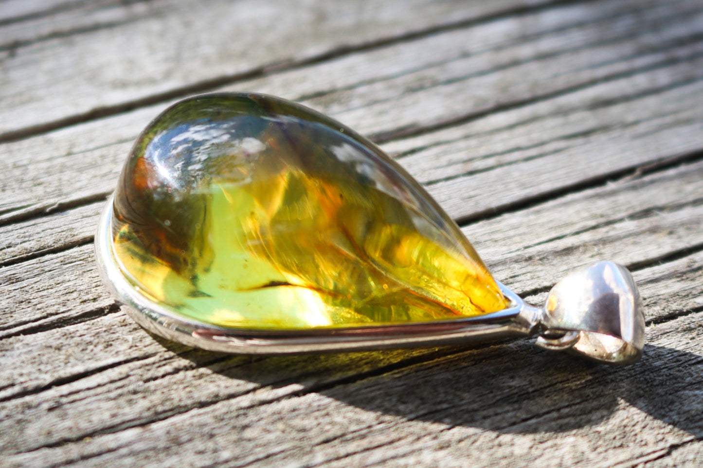 Baltic Amber Pendant Yellow Transparent Drop Raw Natural Unisex Jewelry 2.16" 17. gram 925 Silver