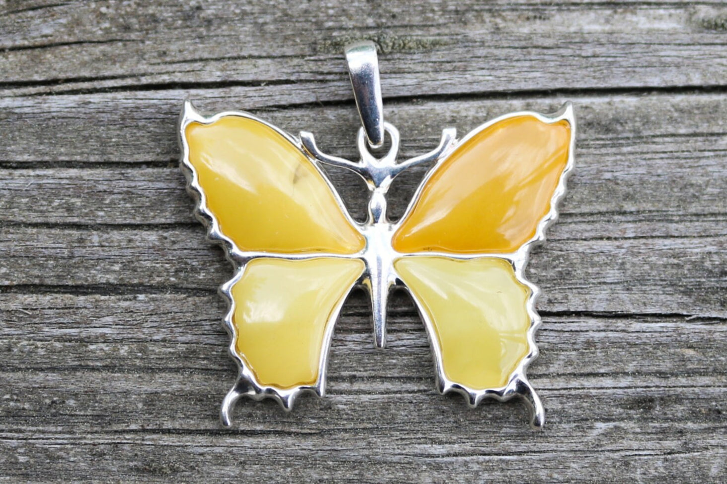 Baltic Amber Butterfly Butterscotch Pendant Natural Jewelry 925 silver