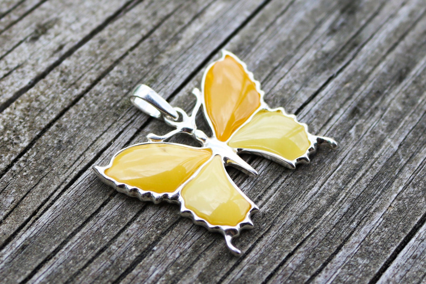 Baltic Amber Butterfly Butterscotch Pendant Natural Jewelry 925 silver