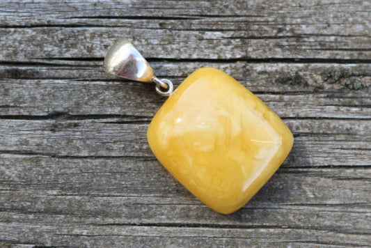 Baltic Amber Butterscotch Pendant Cushion Natural Untreated Unisex Jewelry 1.6" 5.3 gram 925 Silver