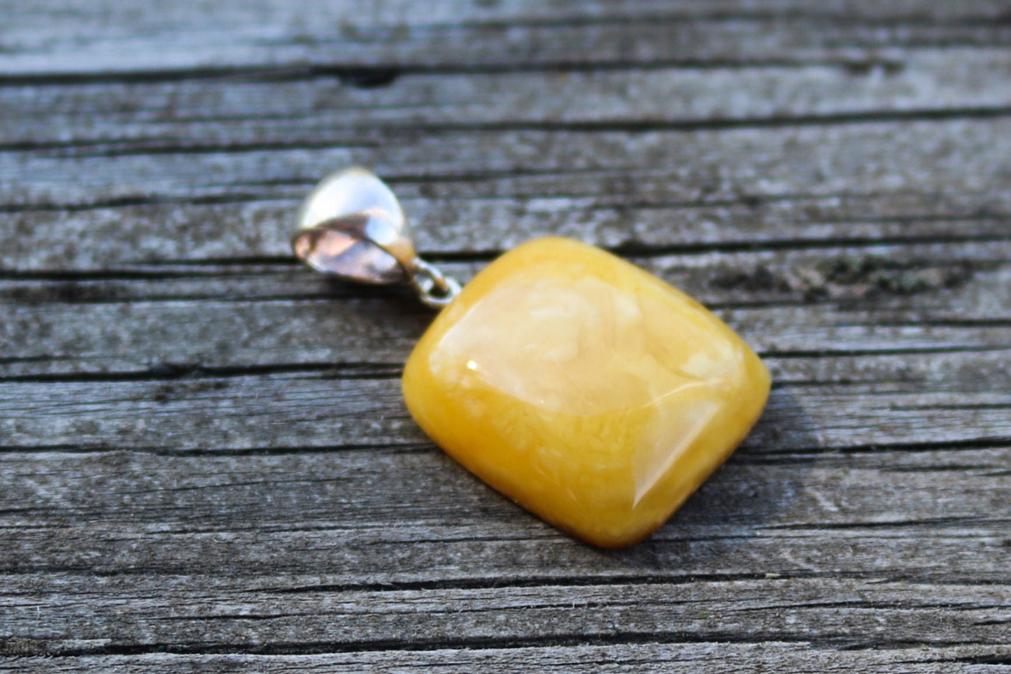 Baltic Amber Butterscotch Pendant Cushion Natural Untreated Unisex Jewelry 1.6" 5.3 gram 925 Silver