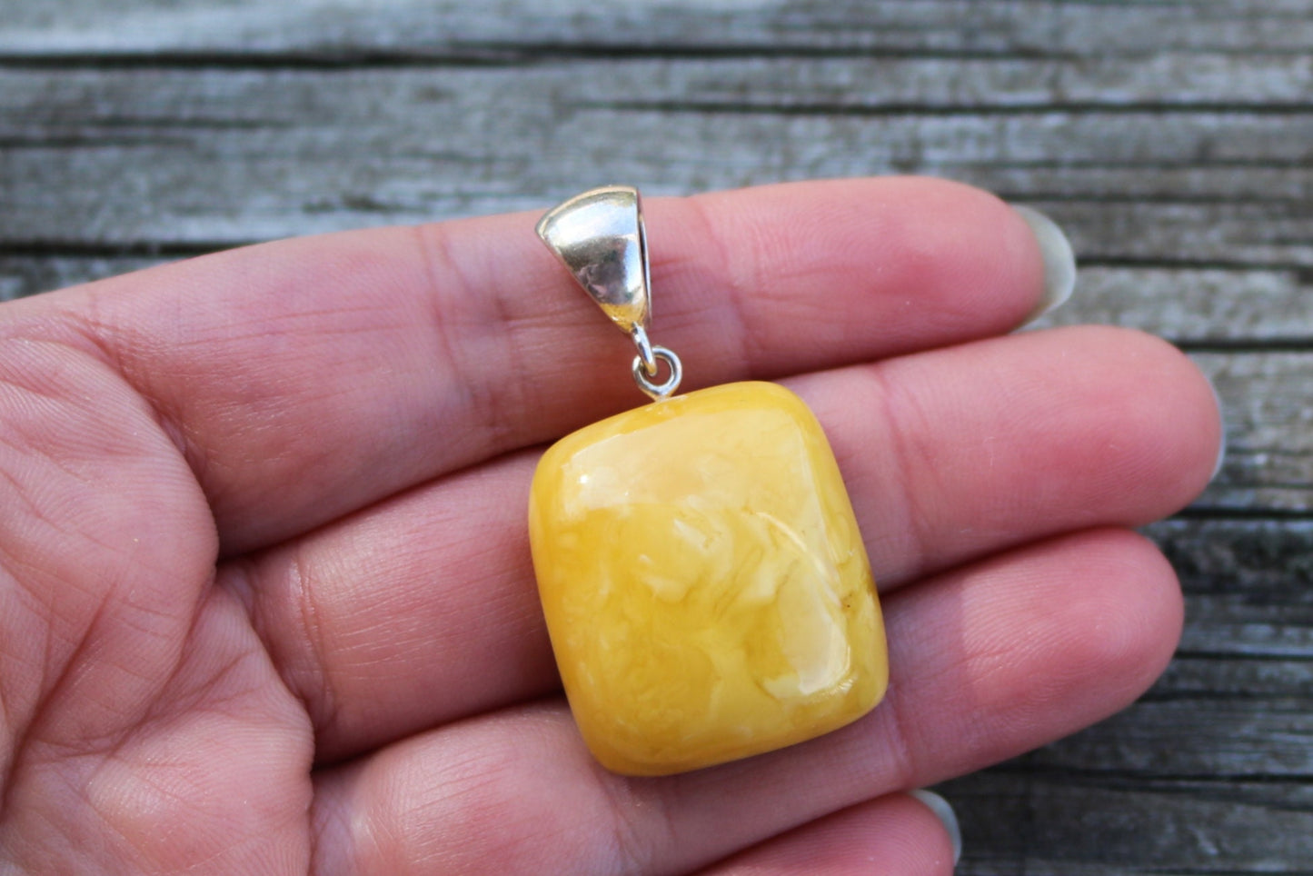 Baltic Amber Butterscotch Pendant Cushion Natural Untreated Unisex Jewelry 1.6" 5.3 gram 925 Silver