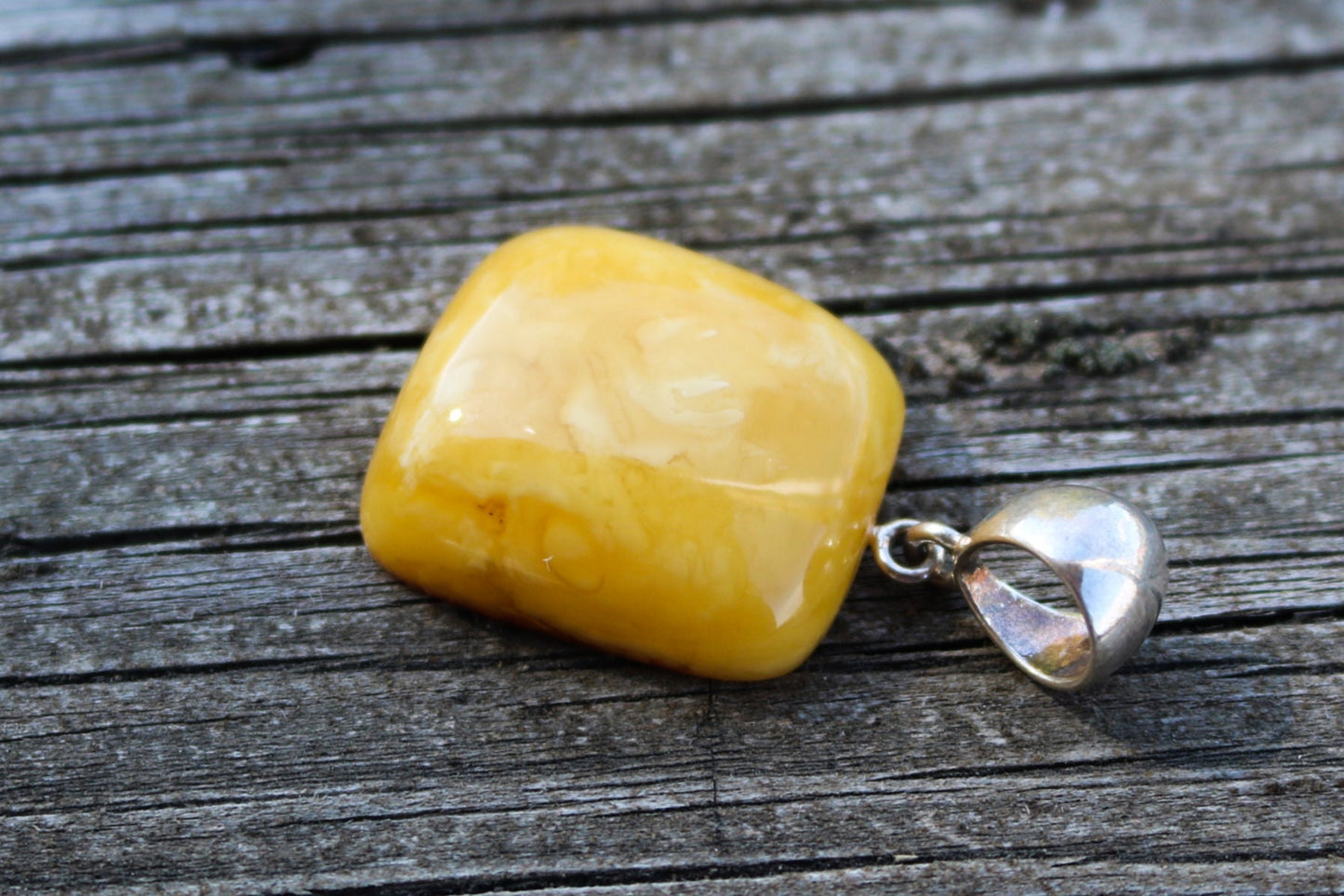 Baltic Amber Butterscotch Pendant Cushion Natural Untreated Unisex Jewelry 1.6" 5.3 gram 925 Silver