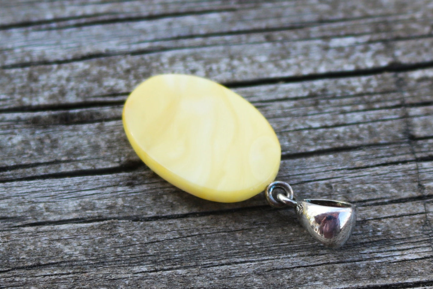 Baltic Amber Pendant Milky Butterscotch Natural Untreated Oval Jewelry 1.41″ 1.9 gram 925 Silver