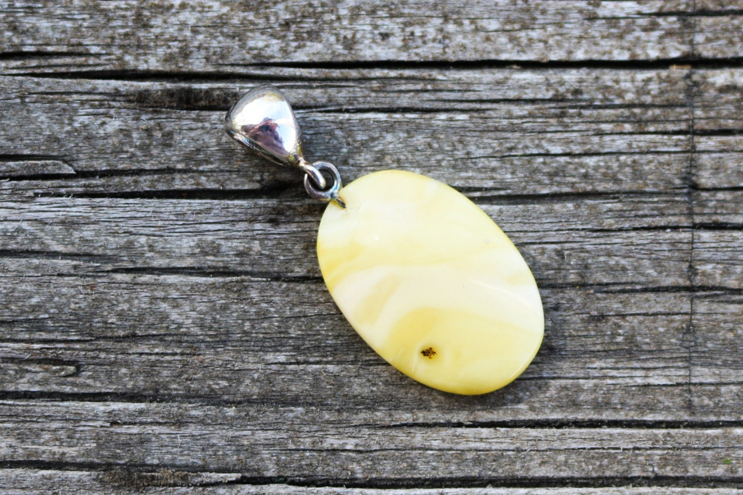 Baltic Amber Pendant Milky Butterscotch Natural Untreated Oval Jewelry 1.41″ 1.9 gram 925 Silver