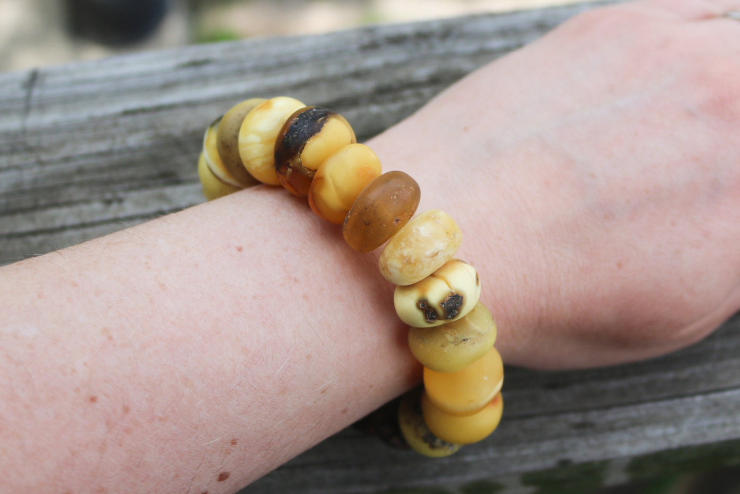 Baltic Amber Bracelet Raw Butterscotch Gray Rondelle Unpolished Beads Natural Untreated Unisex 45 gram