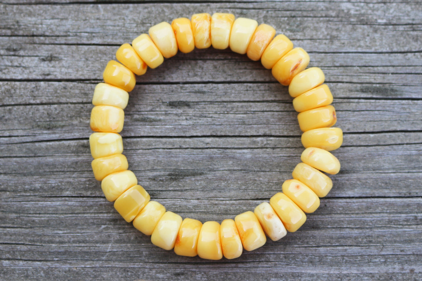 Baltic Amber Bracelet Butterscotch Disc Beads Milky Natural Untreated Unisex Jewelry 8" 21.6 gram