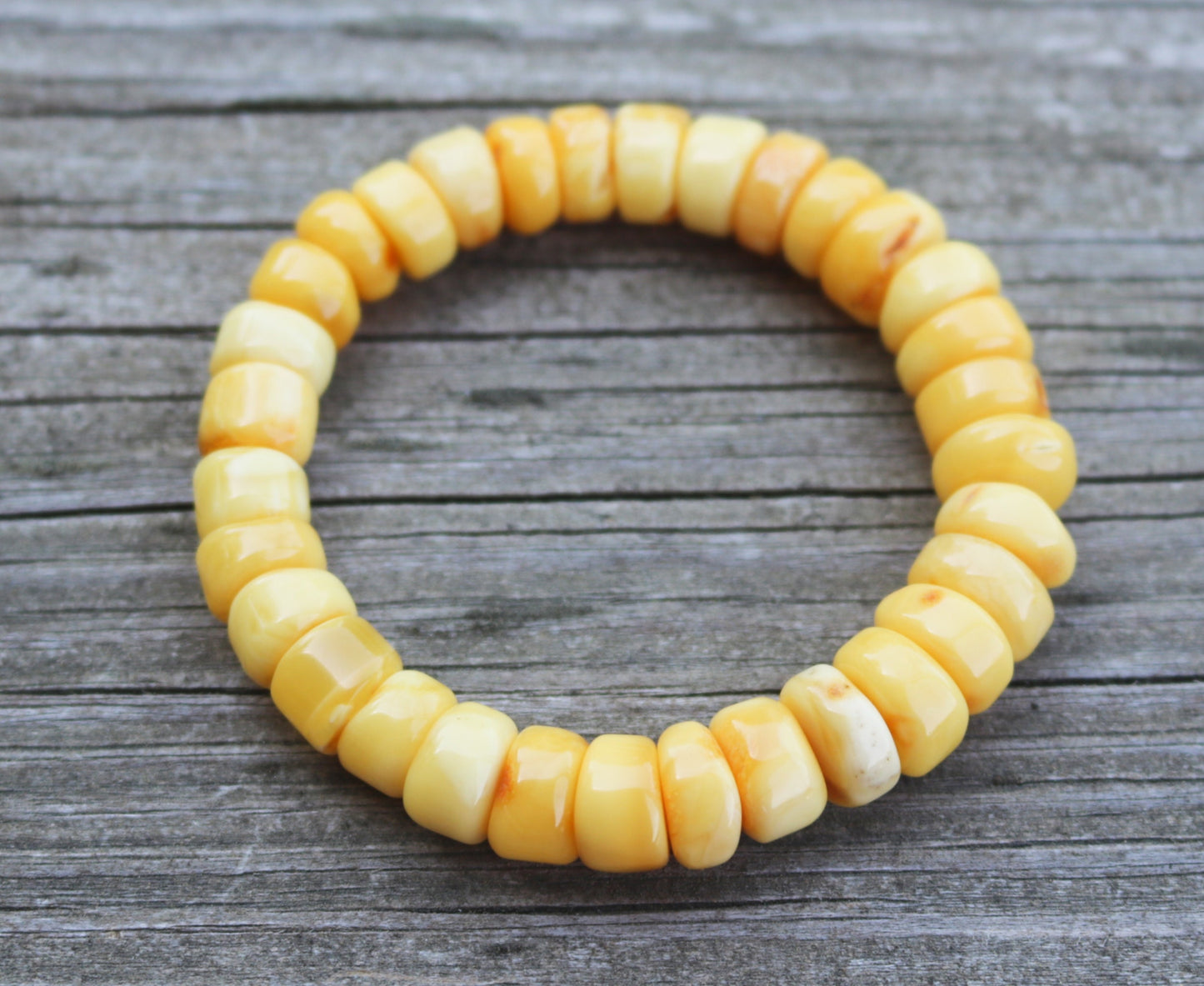 Baltic Amber Bracelet Butterscotch Disc Beads Milky Natural Untreated Unisex Jewelry 8" 21.6 gram