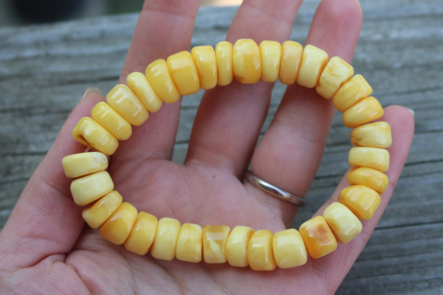 Baltic Amber Bracelet Butterscotch Disc Beads Milky Natural Untreated Unisex Jewelry 8" 21.6 gram