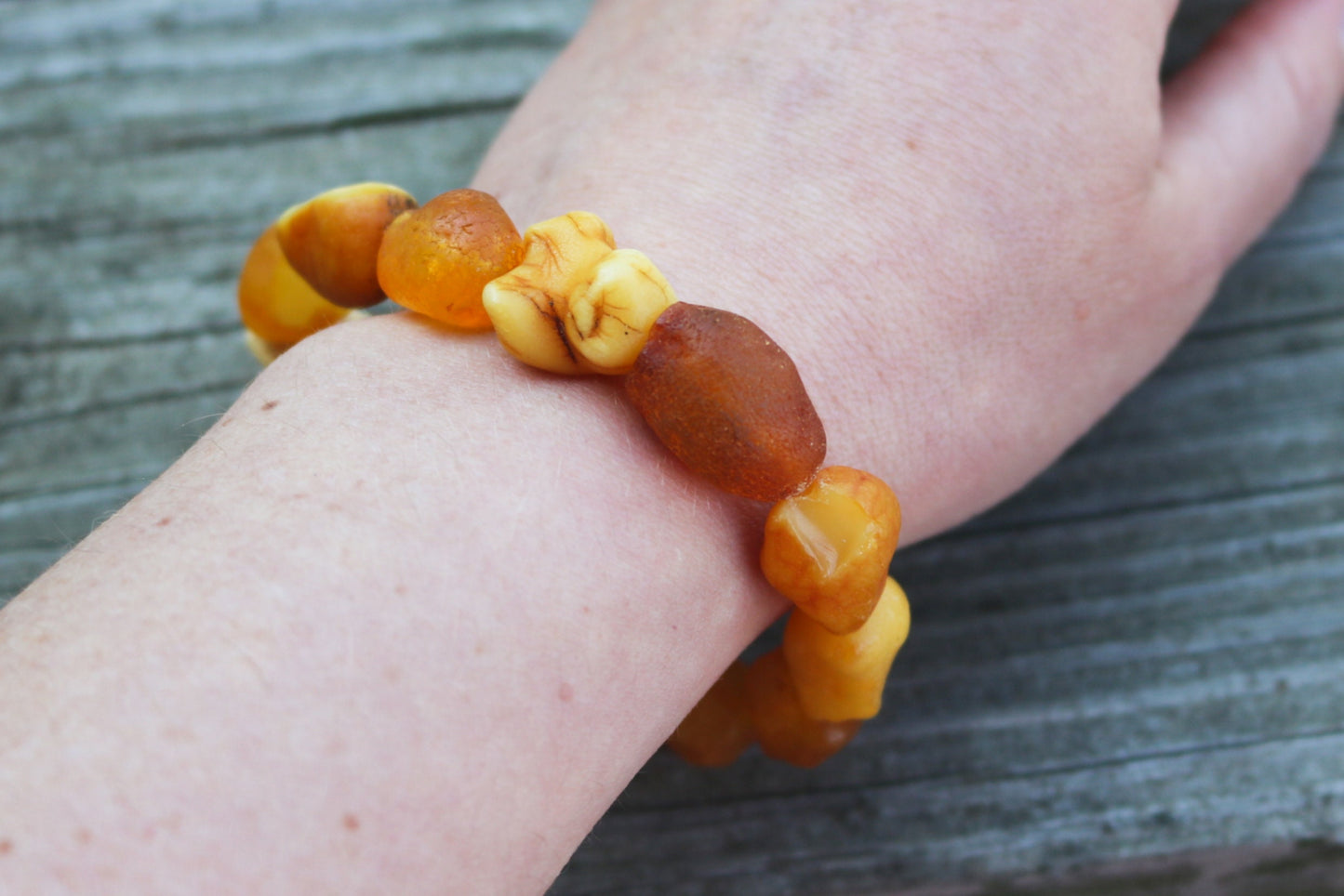 Baltic Amber Bracelet Nodules Raw Untreated Natural Caramel Unisex 7.7" 19.3 gram