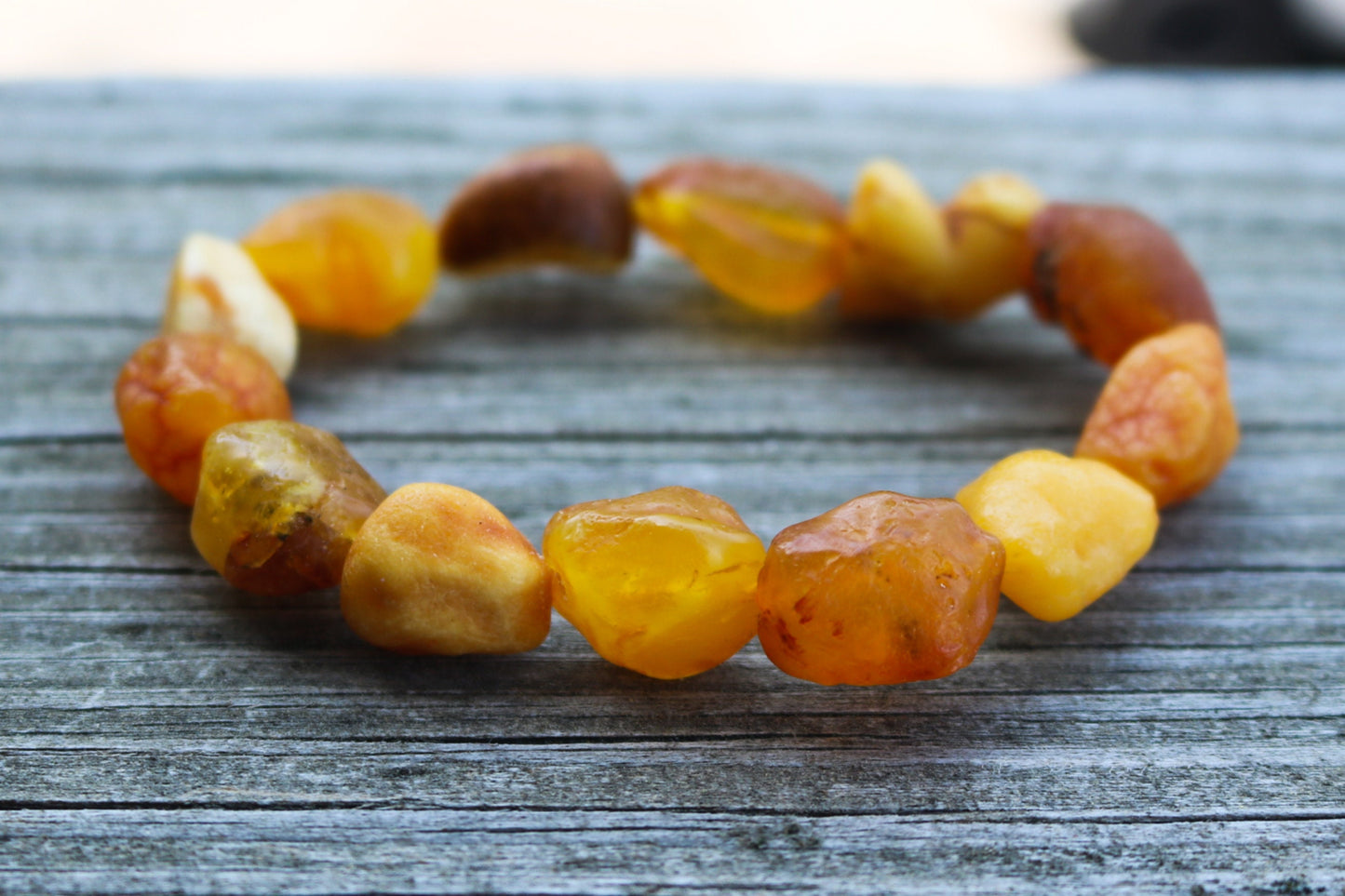 Baltic Amber Bracelet Nodules Raw Untreated Natural Caramel Unisex 7.7" 19.3 gram