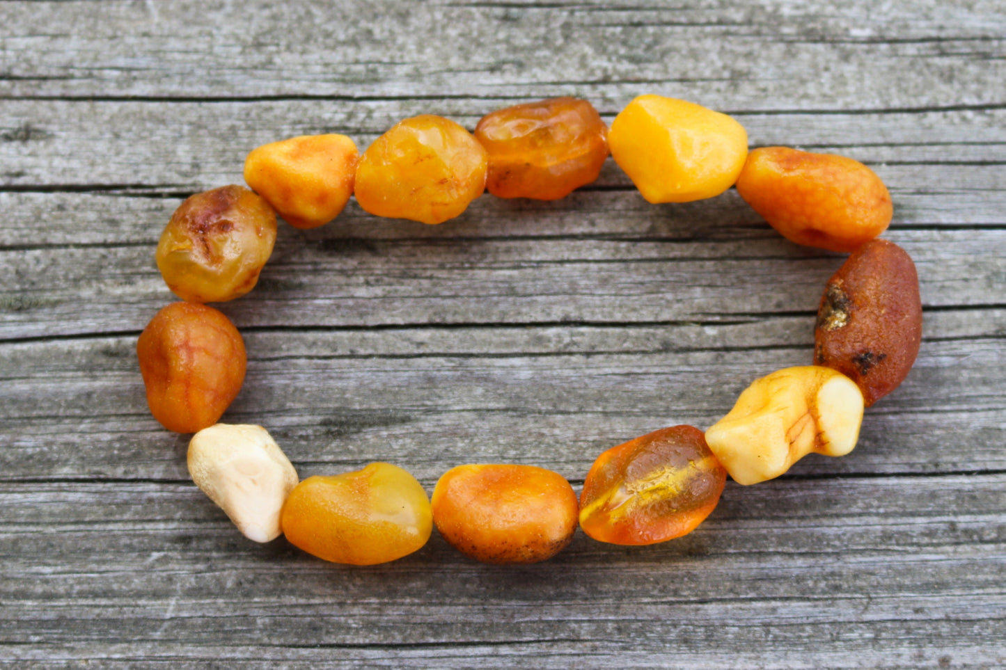 Baltic Amber Bracelet Nodules Raw Untreated Natural Caramel Unisex 7.7" 19.3 gram