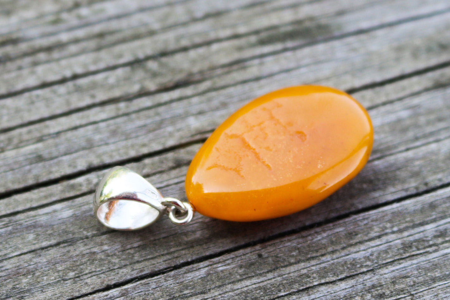 Baltic Amber Pendant Antique Butterscotch Yolk Drop Natural Jewelry Unisex 1.8" 4.8 gram 925 Silver