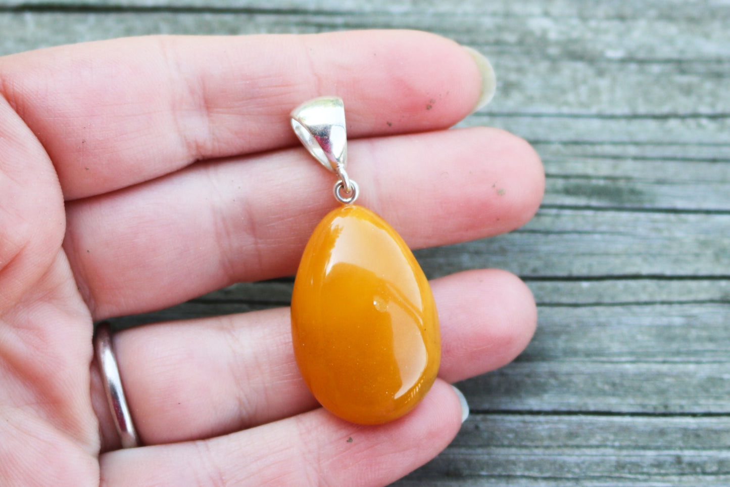 Baltic Amber Pendant Antique Butterscotch Yolk Drop Natural Jewelry Unisex 1.8" 4.8 gram 925 Silver