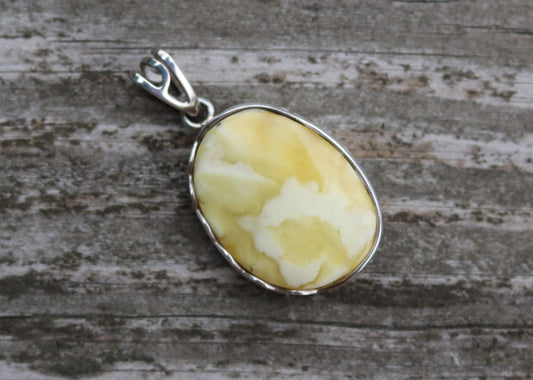 Baltic Amber Royal White Butterscotch Pendant Natural Milky 1.9" 12 gram 925 Silver