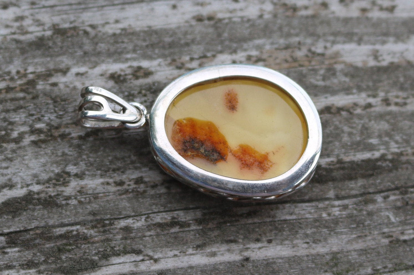 Baltic Amber Royal White Butterscotch Pendant Natural Milky 1.9" 12 gram 925 Silver