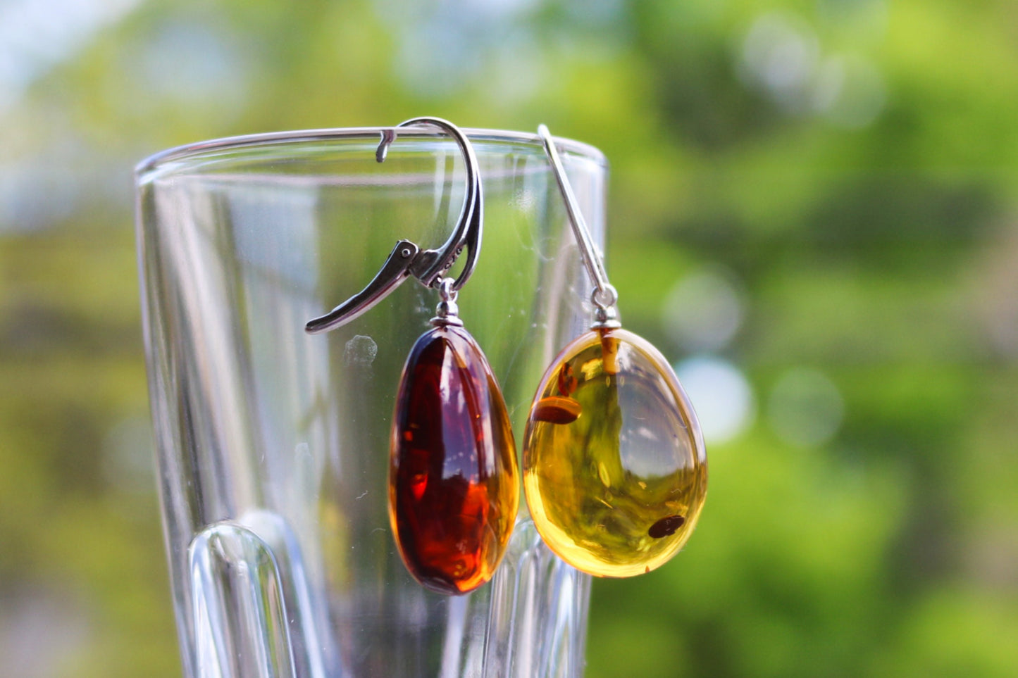 Baltic Amber Earrings Drops Cognac Shaped Natural Jewelry 1.73" 5.4 925 silver