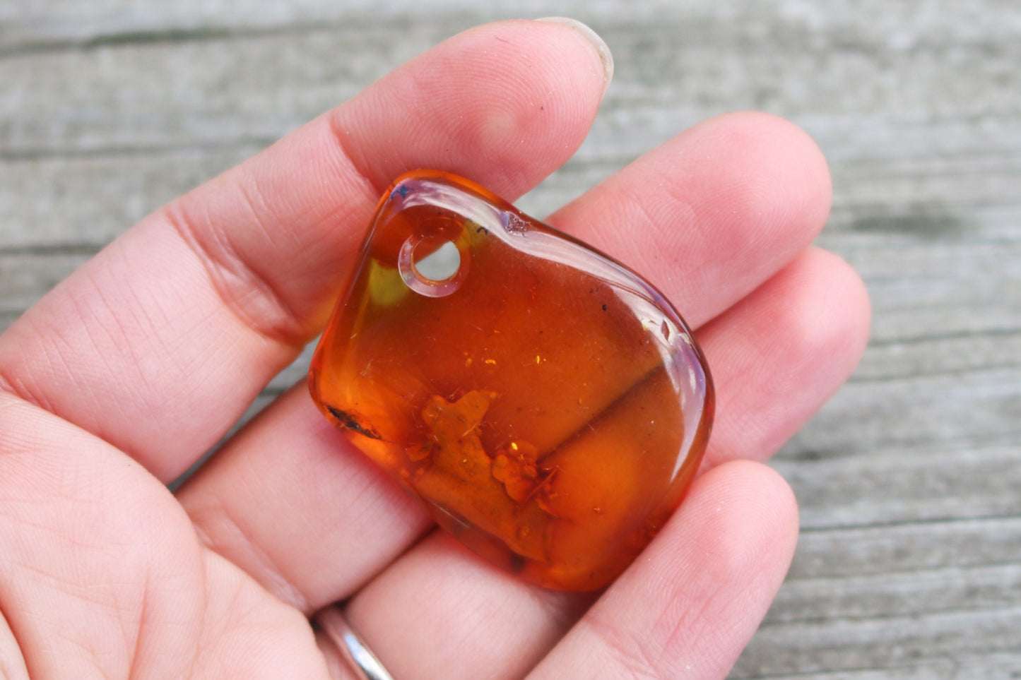 Baltic Amber Pendant Honey Pierced Natural Jewelry Unisex Chunky 1.72" 6.9 gram