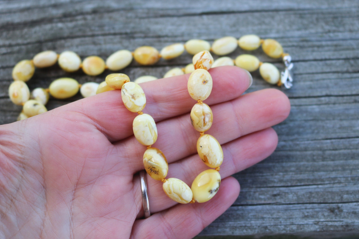 Baltic Amber Necklace Butterscotch Olive Beads Natural Milky Untreated 26" 20.6 gram