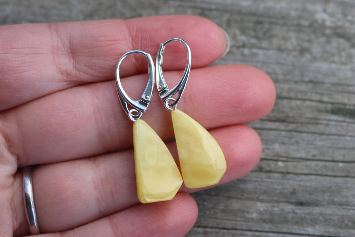 Baltic Amber Butterscotch Earrings Natural Yellow Dangling Jewelry 1.58" 2.4 gram 925 Silver