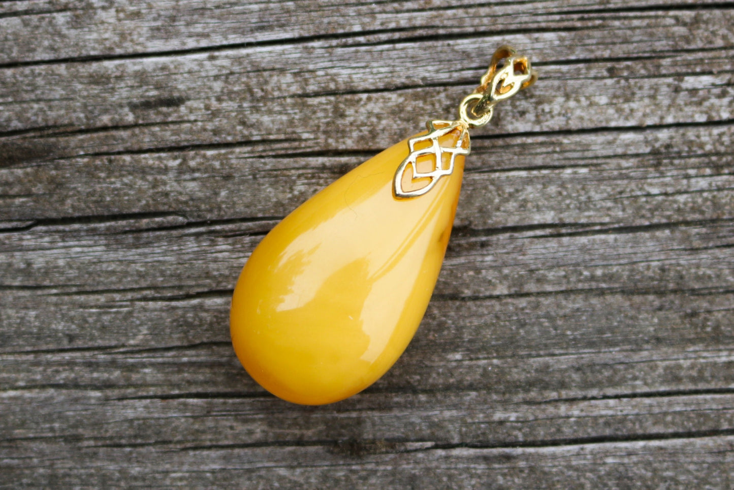 Baltic Amber Pendant Butterscotch Drop Gold Plated Natural Untreated Unisex Jewelry 2" 7.7 gram