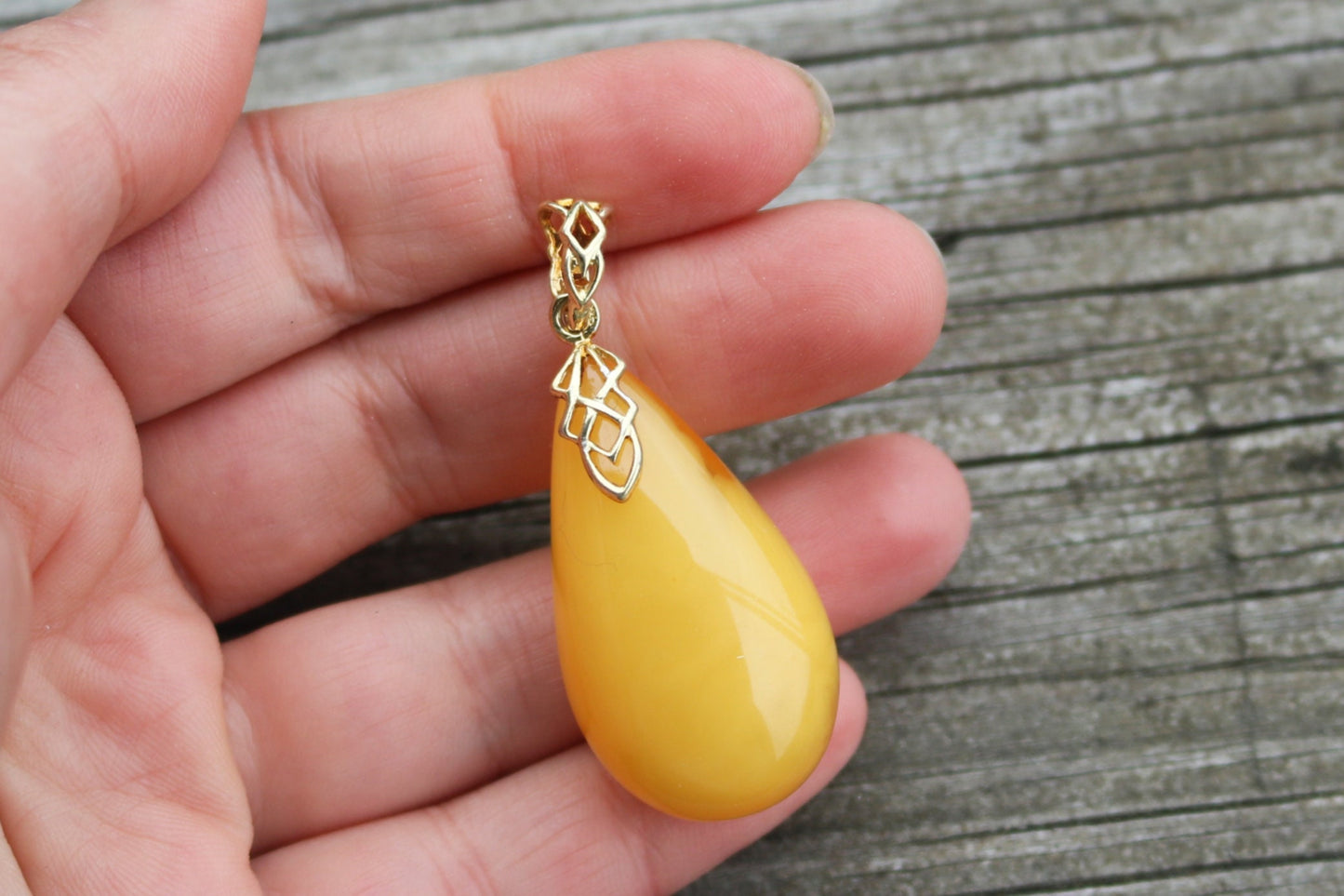 Baltic Amber Pendant Butterscotch Drop Gold Plated Natural Untreated Unisex Jewelry 2" 7.7 gram