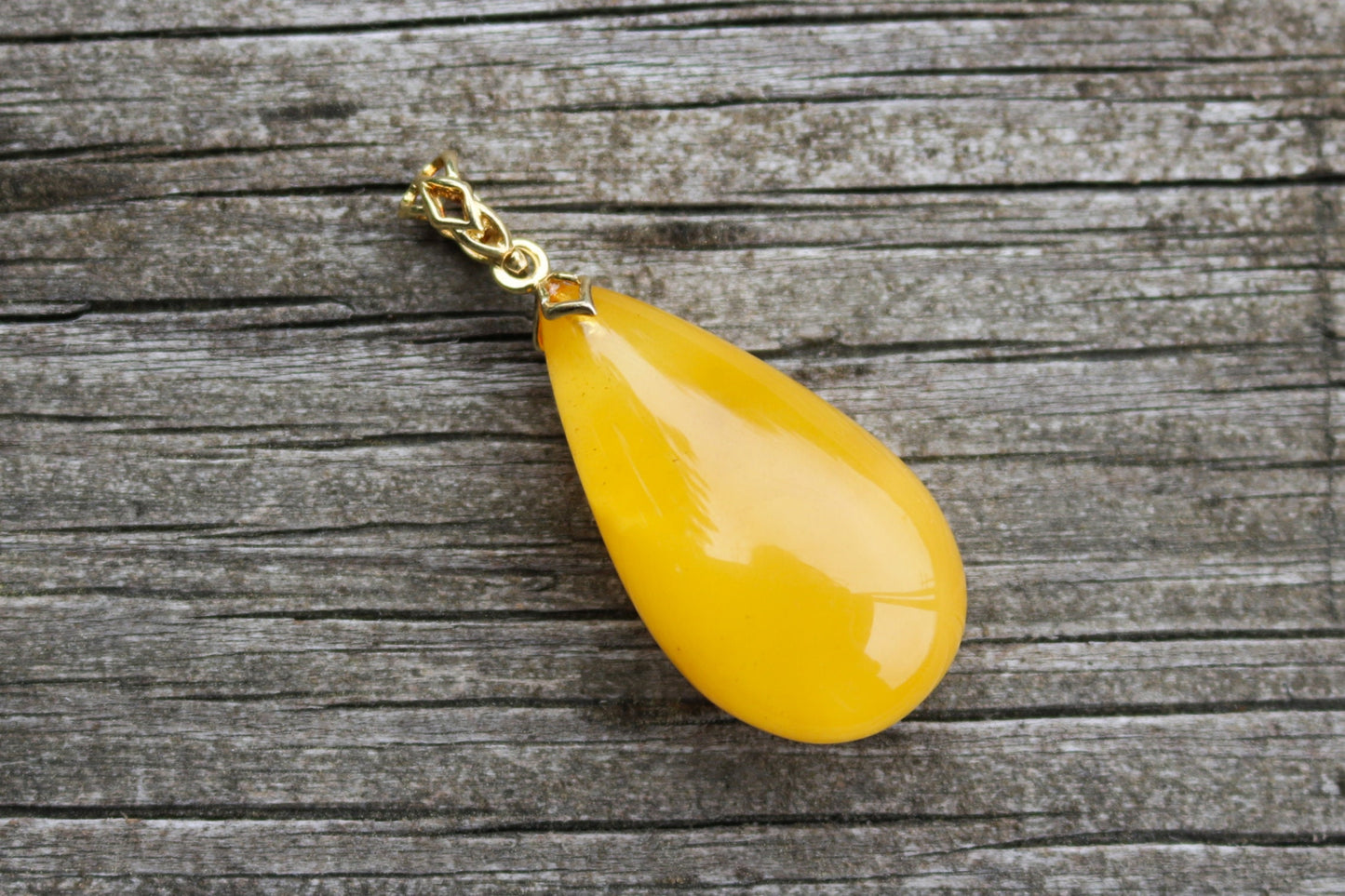 Baltic Amber Pendant Butterscotch Drop Gold Plated Natural Untreated Unisex Jewelry 2" 7.7 gram