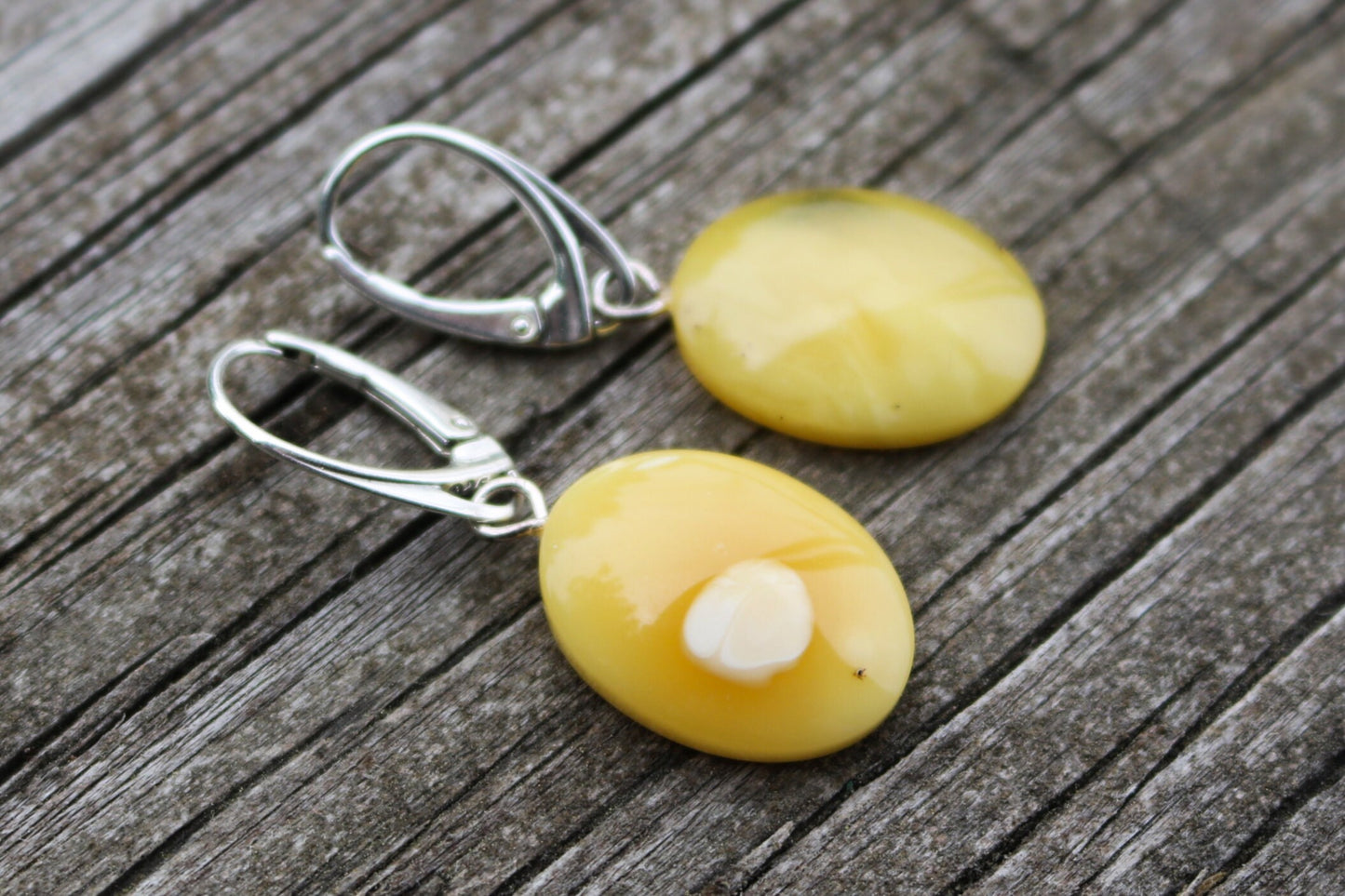 Baltic Amber Earrings Butterscotch Oval Natural Jewelry 1.6" 3.2 gram 925 Silver