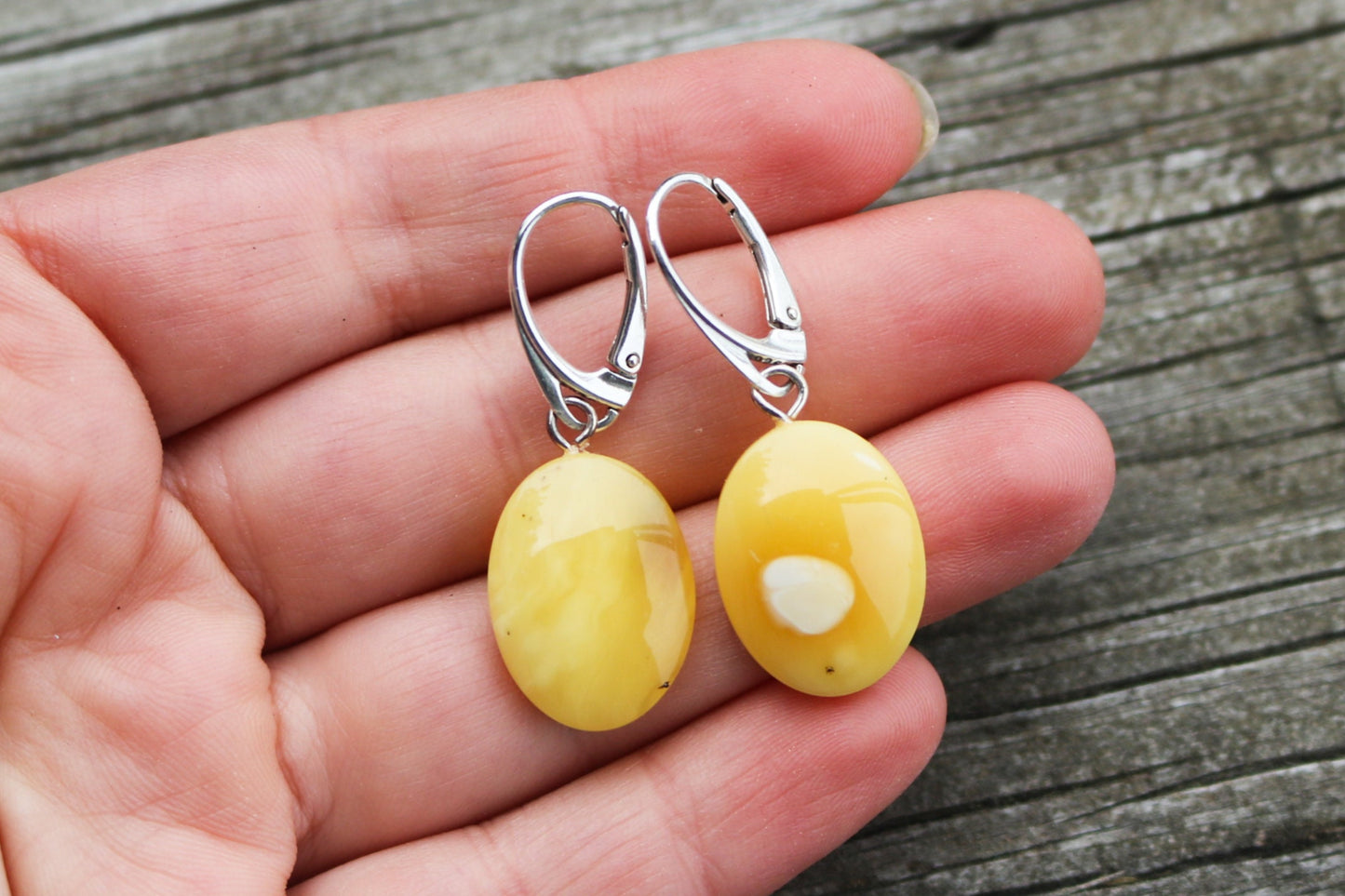 Baltic Amber Earrings Butterscotch Oval Natural Jewelry 1.6" 3.2 gram 925 Silver