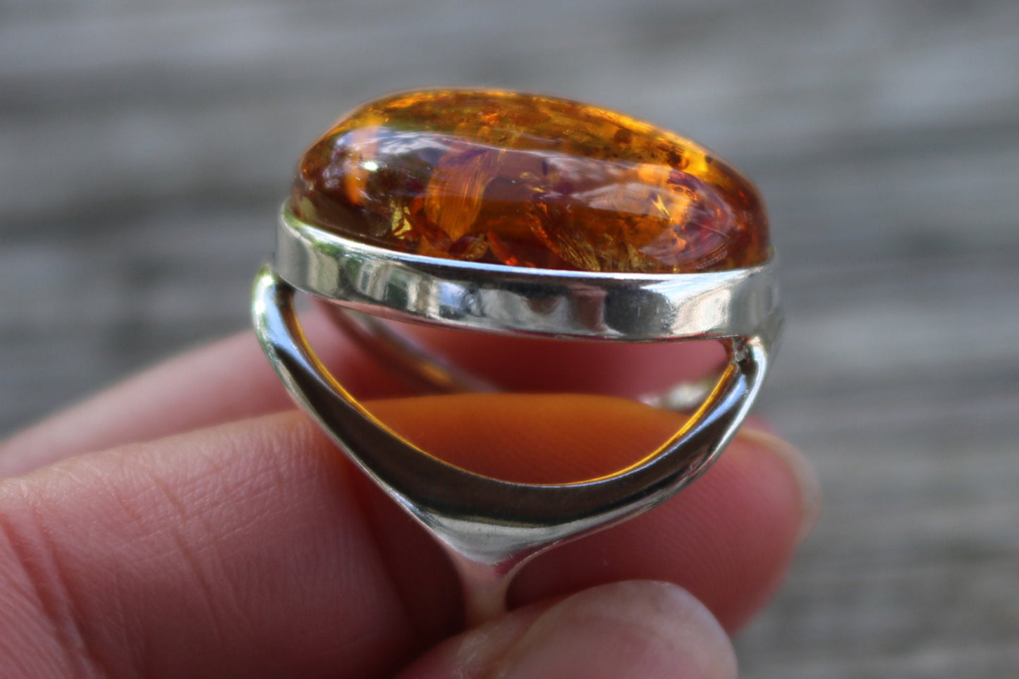 Baltic Amber Honey Ring Oval Adjustable Sparkling 925 Silver 14.4 gram