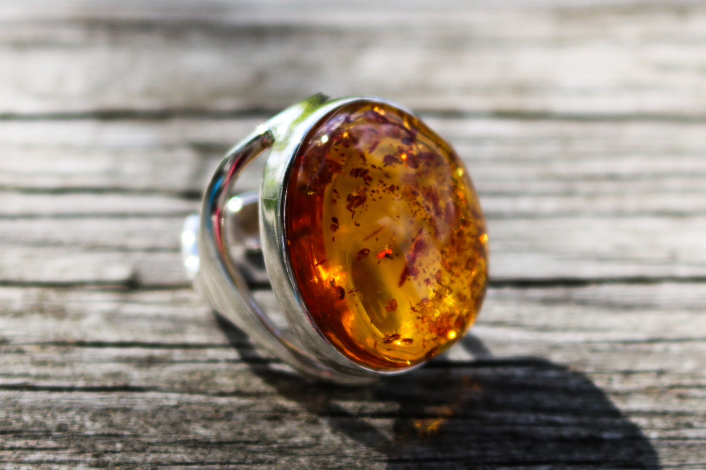 Baltic Amber Honey Ring Oval Adjustable Sparkling 925 Silver 14.4 gram