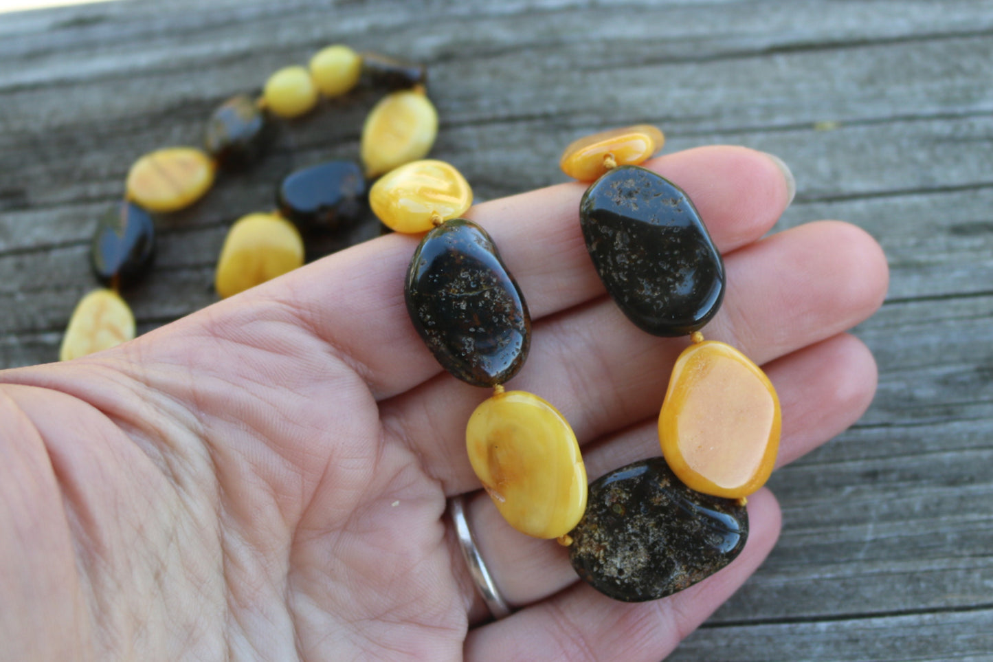 Baltic Amber Necklace Butterscotch Gray Raw Beads Jewelry 20" 25.6 gram