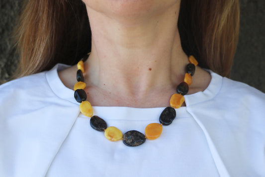 Baltic Amber Necklace Butterscotch Gray Raw Beads Jewelry 20" 25.6 gram