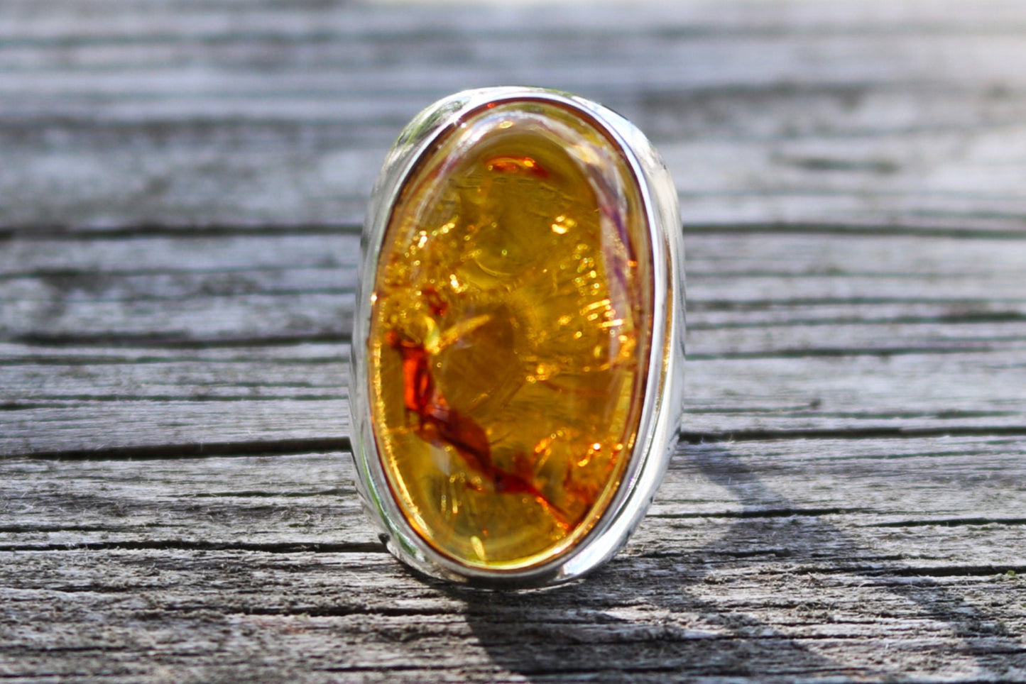 Baltic Amber Honey Ring Adjustable Natural Sparkling Oval 925 Silver 13.2 gram 925 Silver