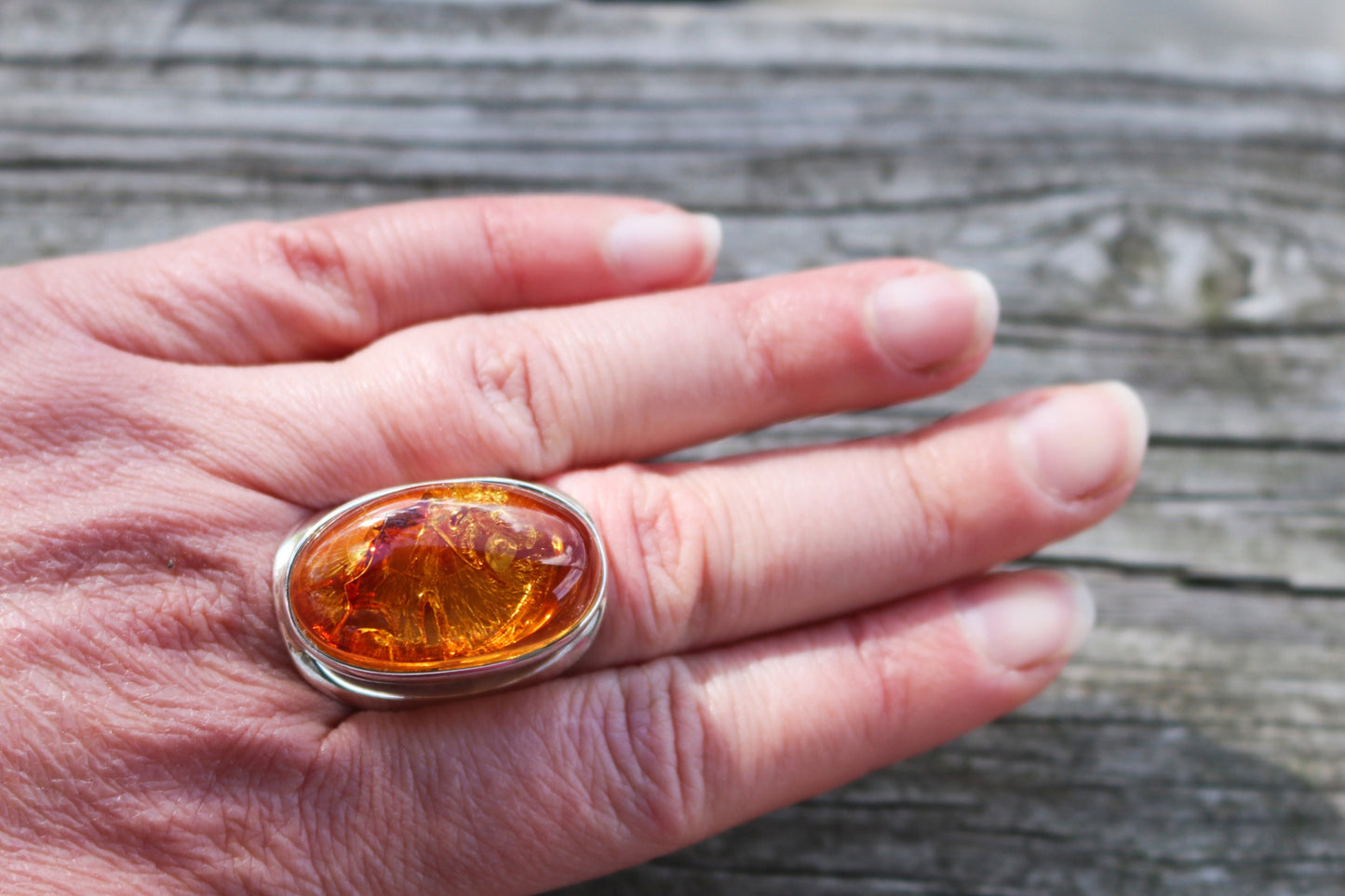 Baltic Amber Honey Ring Adjustable Natural Sparkling Oval 925 Silver 13.2 gram 925 Silver