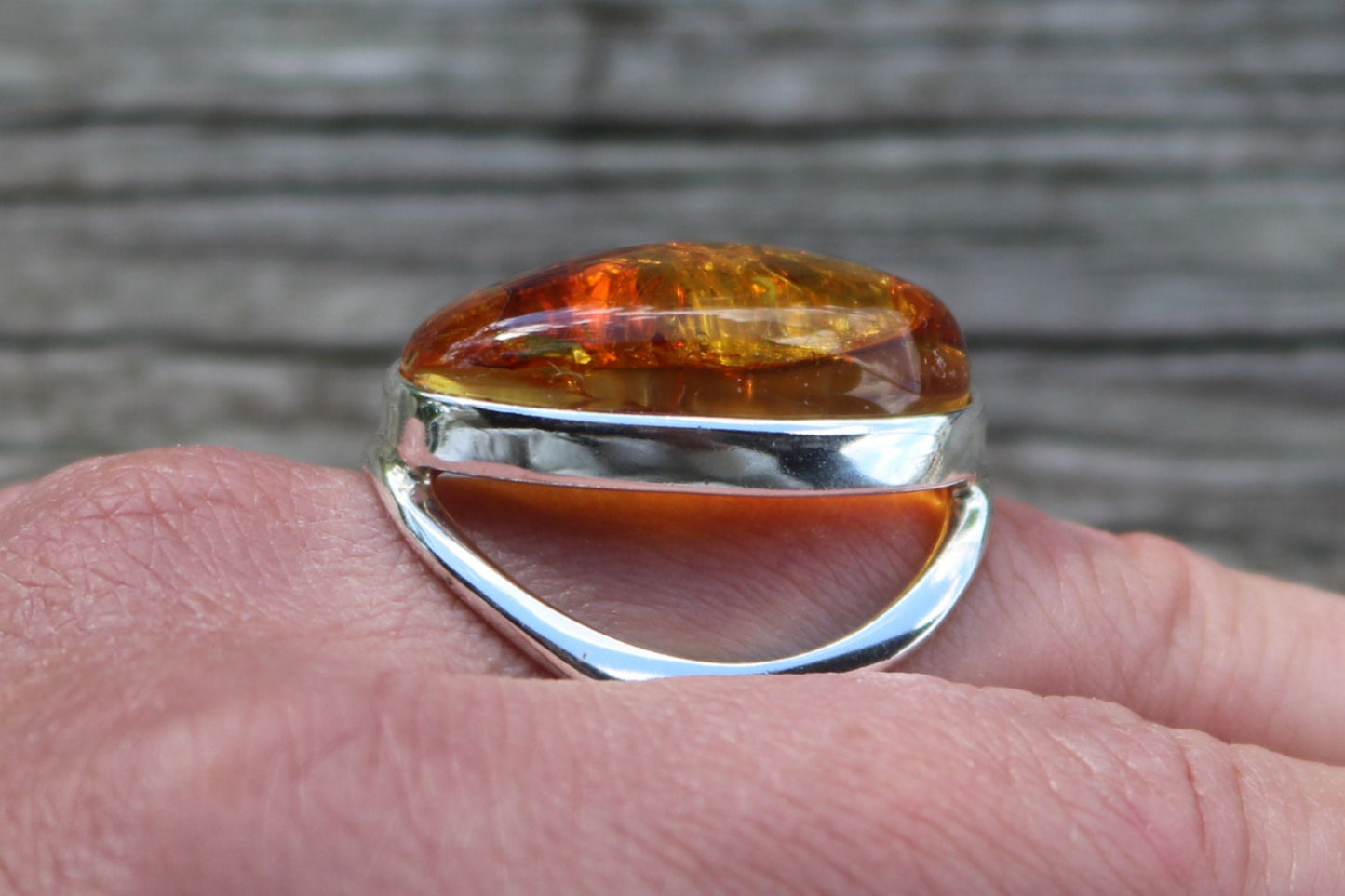 Baltic Amber Honey Ring Adjustable Natural Sparkling Oval 925 Silver 13.2 gram 925 Silver