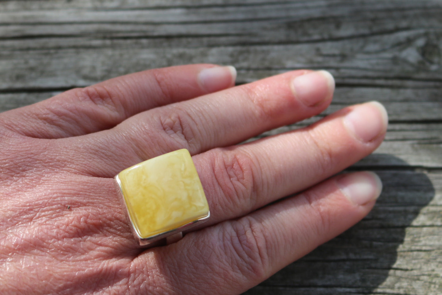 Baltic Amber Ring Butterscotch Adjustable Square Natural Untreated Jewelry 925 Silver 12.6 gram