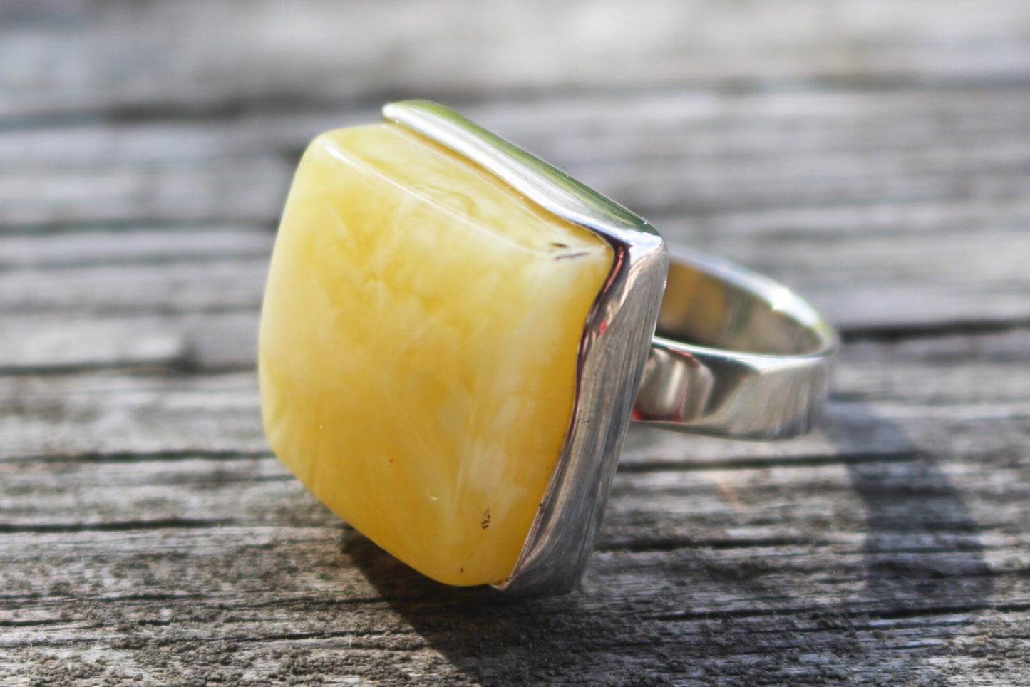 Baltic Amber Ring Butterscotch Adjustable Square Natural Untreated Jewelry 925 Silver 12.6 gram