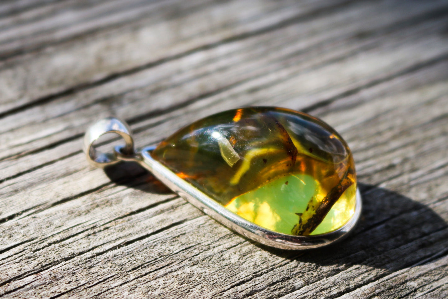 Baltic Amber Pendant Yellow Transparent Drop Raw Natural Unisex Jewelry 2.16" 17. gram 925 Silver