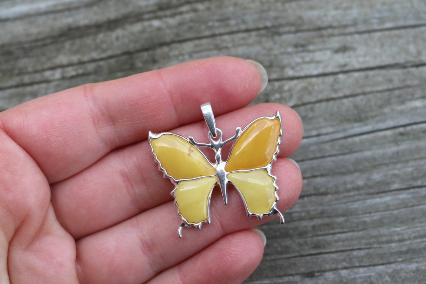 Baltic Amber Butterfly Butterscotch Pendant Natural Jewelry 925 silver