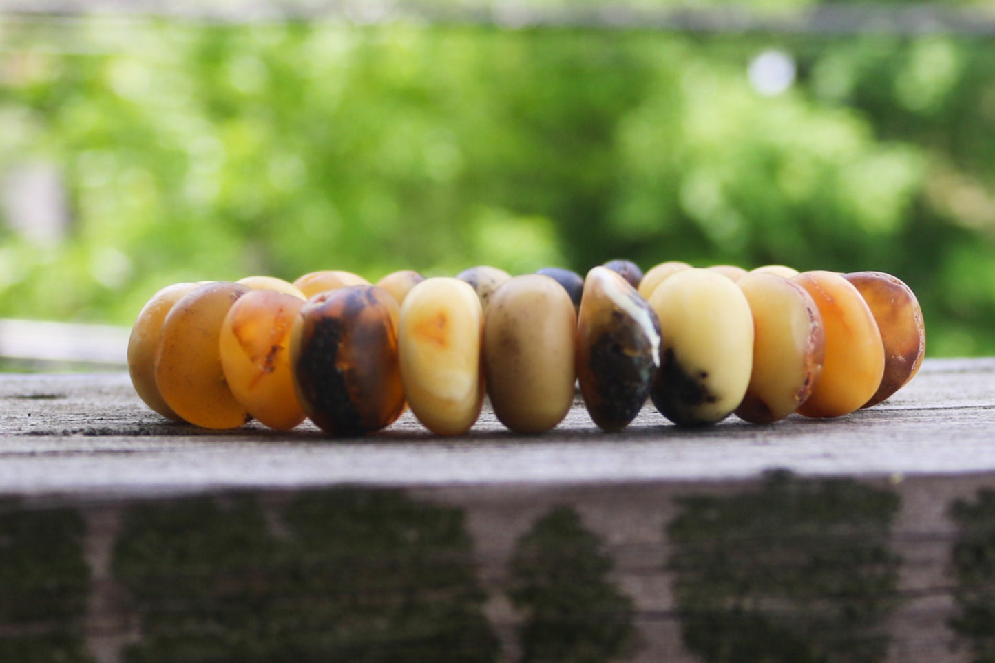 Baltic Amber Bracelet Raw Butterscotch Gray Rondelle Unpolished Beads Natural Untreated Unisex 45 gram