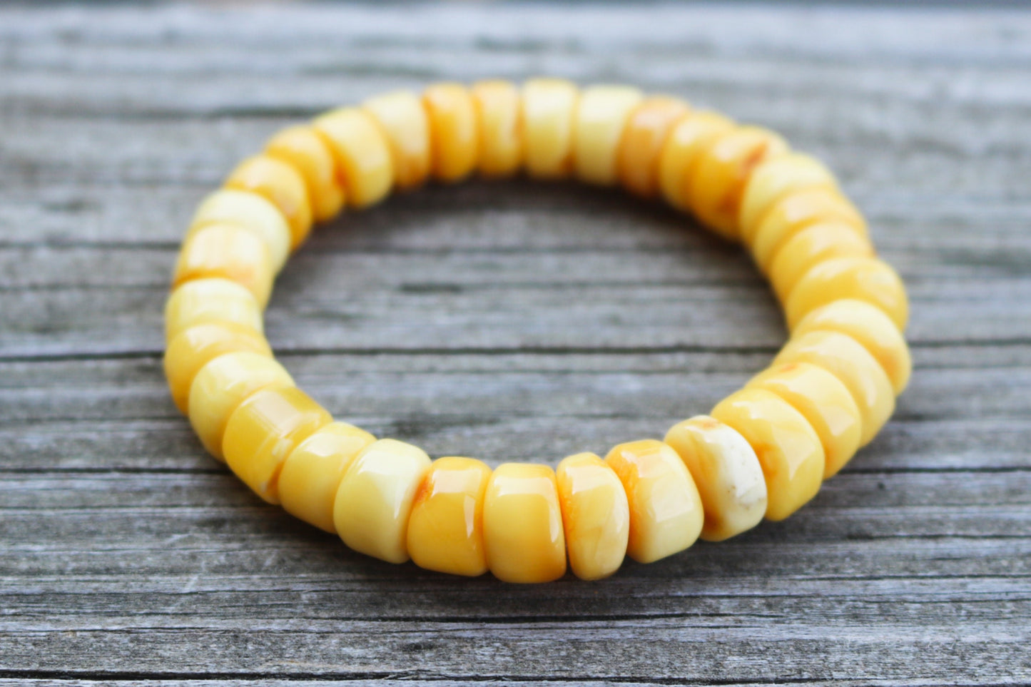 Baltic Amber Bracelet Butterscotch Disc Beads Milky Natural Untreated Unisex Jewelry 8" 21.6 gram